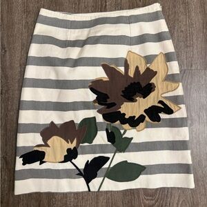 Boden Striped Floral Applique Skirt 100% Cotton A-Line US 2R